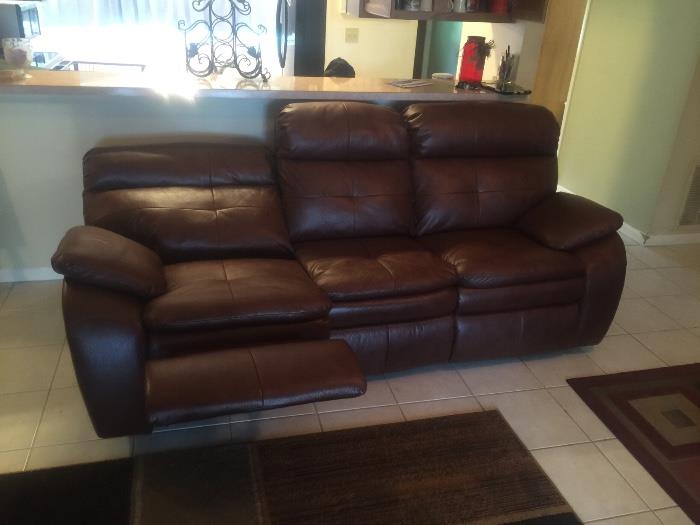 Electric reclining leather couch
