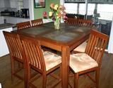 OAK & SLATE TOP PUB TABLE & 8 CHAIRS