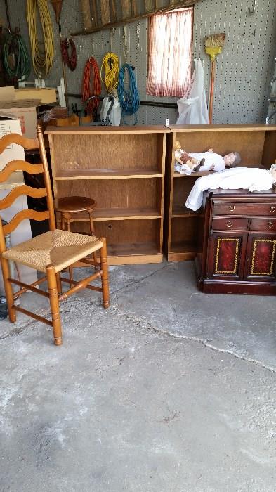 Bookcases, matching, cherry side table, chair