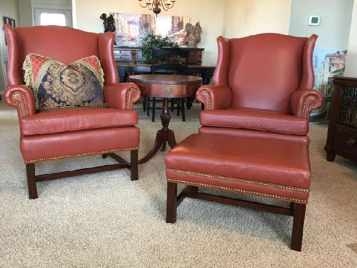 Wing Back Leather Chairs w/1-ottoman = $850.00 set, NOW $500.00 set
