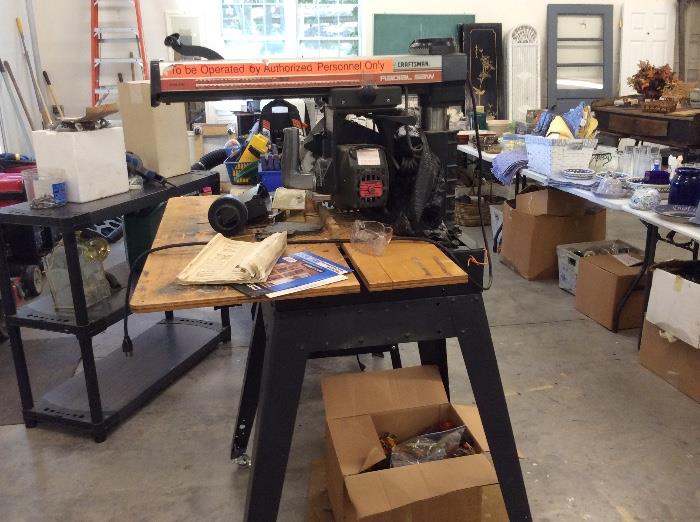 Craftsman Radial Arm Saw; Ryobi Router and table, etc.  Note VERY few hand tools. 