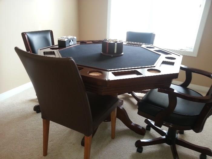 Quality Game table with only  3 chairs. There were 4..but the son and some friends had a ....well nevermind. Can presell, Nice quality. $325