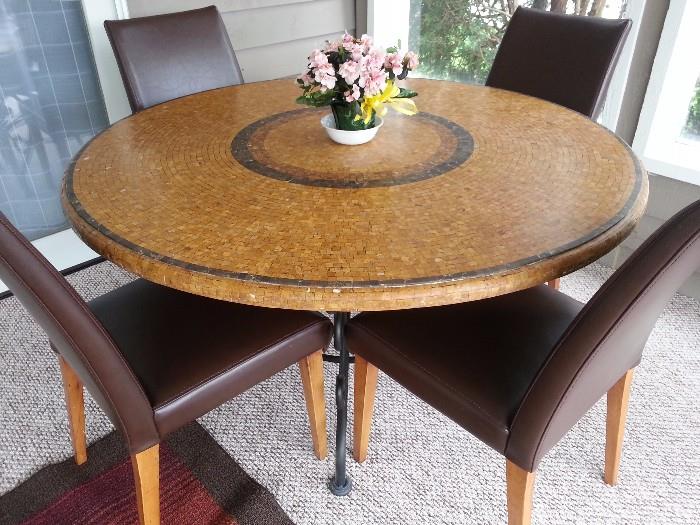 This is a 54" round Italian mosaic marble table from Arhaus. Retailed at $1500 ...without the chairs. Set of 6 chairs. Beautiful in person. Pre-sell: $650