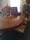 Antique oval table/6 chairs; set of silver plate flatware