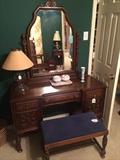          Antique  dresser, mirror, & vanity bench