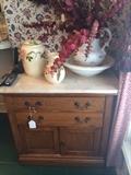 Antique wash stand; Desert Rose pottery; bowl & pitcher