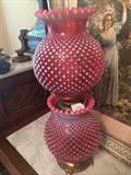            Fenton cranberry double globe lamp