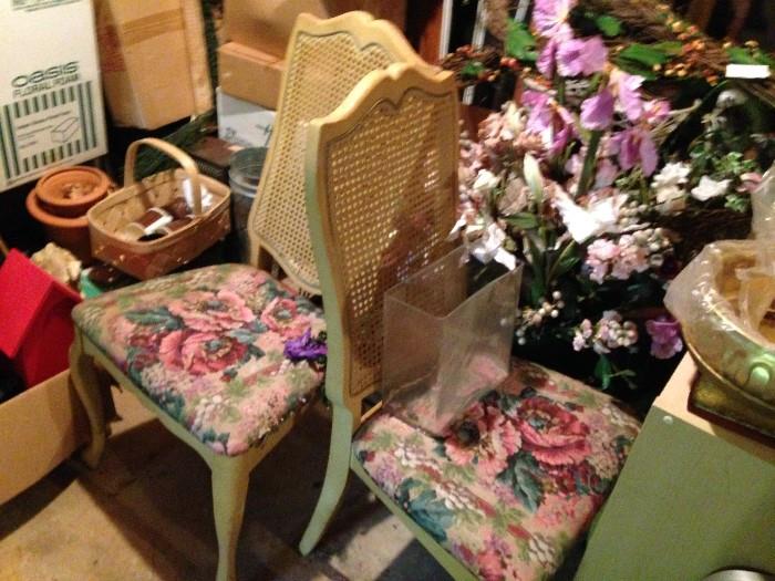 Rattan caked upholstered chairs