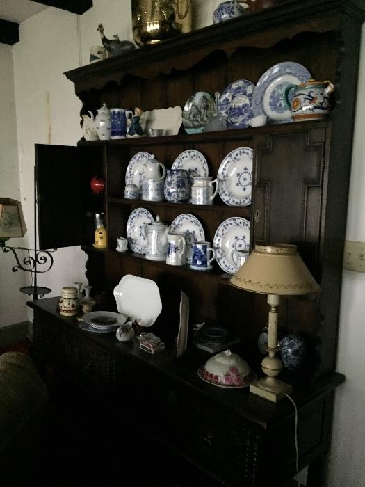 Welsh cupboard with blue and white transferware.