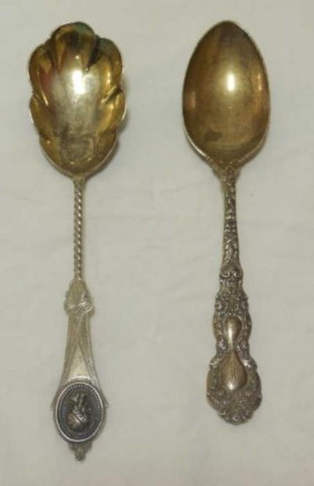 antique sterling and coin serving spoons