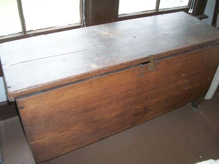 6 Board Pine Blanket Chest, has a little blue paint on ends