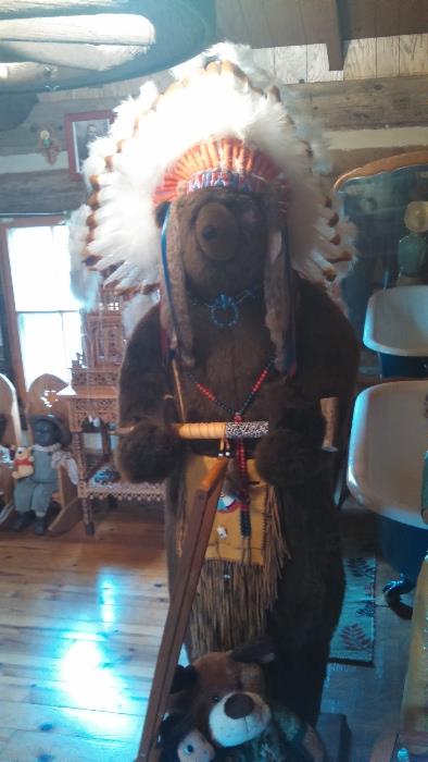 Stuffed Bear with Indian Head Dress