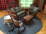 Hand bent settee and arm chair.  Rug not available