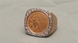 14k gold ring with 1910 Indian head gold coin and 1/2 CT diamonds