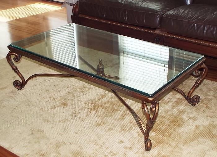 GLASS AND IRON ELEGANT COFFEE TABLE WITH MATCHING LAMP TABLE