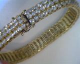heavy 3 row CZ bracelet set in gold over sterling