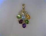 garnet,peridot, amethyst , citrine, blue topaz mixed stone pendant in 14k yellow gold