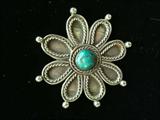 silver and turquoise native American made pin  2  1/2 " diameter