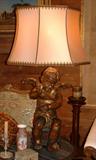 Wonderful 18th Century Hand Carved Figure of a Cherub mounted as a lamp with custom french silk shade.