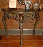 18th Century carved Italian painted console, wonderful size, shape and color.