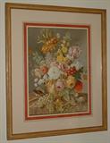 Large Hand colored restrikes from antique plates still life of fruits and flowers. We will offer four different restrikes at auction.