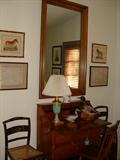 American Cherry drop front writing desk. A large walnut framed mirror.