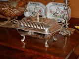 Two English footed Entree dishes with sterling mounts, late 19th Century.
