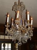 19th Century French six arm Chandalier with heavy cut prisms.