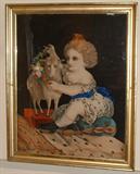 Early Victorian print of a child and a lamb.