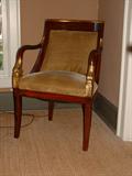 19th Century single open arm French Napoleonic style chair with gilt decoration.