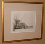 Rembrandt restrike featuring a Windmill.
