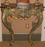 Early 19th Century French painted and gilt small marble top console.