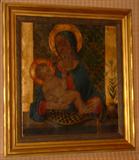 Outstanding early oil on canvas painting of Madonna and Child.