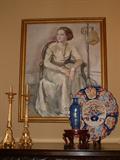 Large Oil on Canvas portrait of a young woman believed to be Cahterine Nix of Montgomery painted by Anne Goldthwaite.