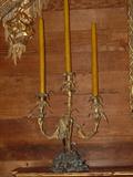 Two French Dore' Bronze three arm candle holders featuring a water bird and frog, 19th Century.