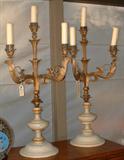 Two Late 19th Century French wood and metal three arm candelabra.