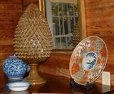 Two glazed terracotta pine cones with lids, early 20th Century.