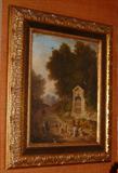 Small Oil on Canvas early 19th Century of a Roadside Shrine.