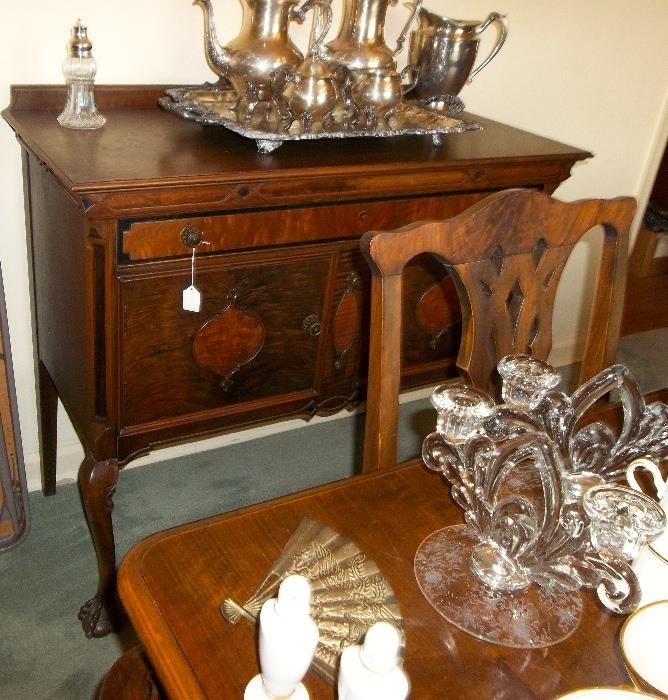 Impressive server in Dining Room with ball and claw feet and nice inlay work - matches dining table and chairs!