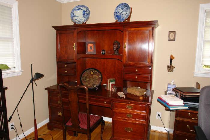 Cherry office desk and matching bookshelf unit