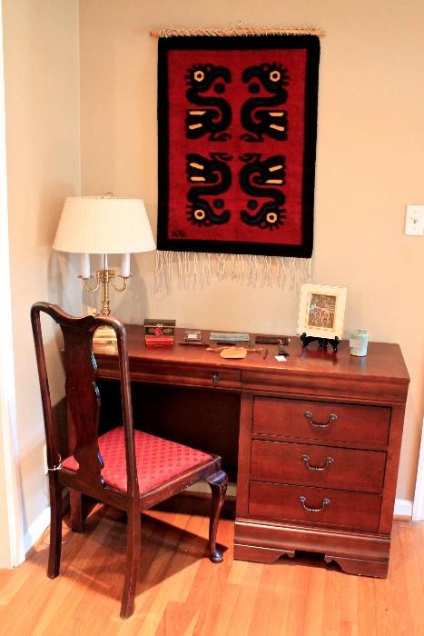 Slender writer's desk and Queen Ann chair. Perfect piece for a small workspace. 