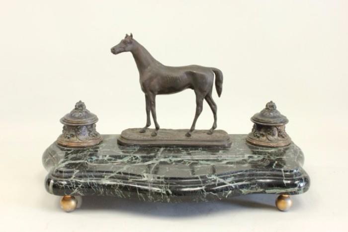 Lot #1016 Marble figural inkwell