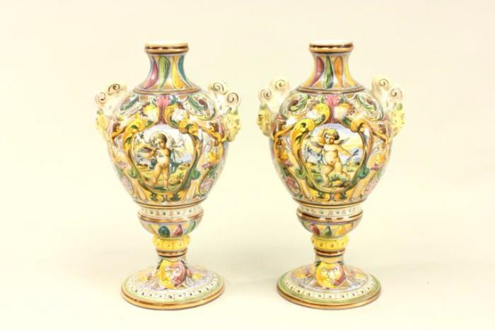Lot #1040 Iberian porcelain scenic urns