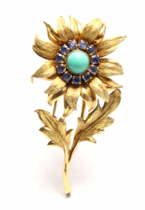 Lot #1165a Tiffany Co. turquoise sapphire brooch