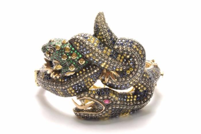 Lot #1177 Diamond, sapphire, emerald bracelet