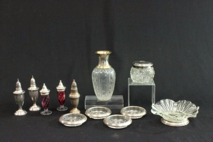 Lot #1209 Sterling silver and glass items