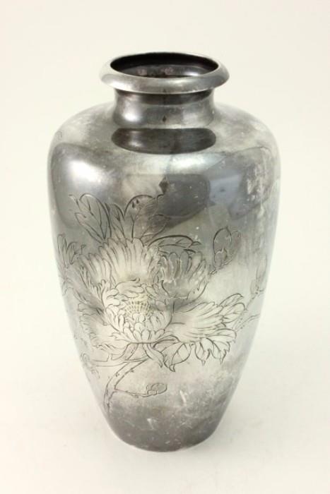 Lot #1217 Japanese Silver Etched Vase