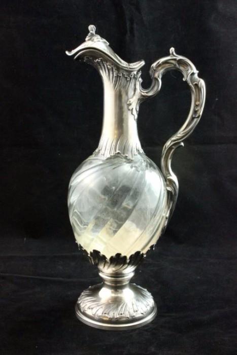 Lot #1222 French silver and crystal claret