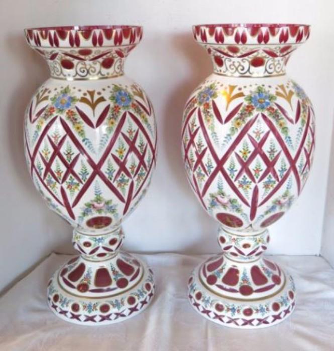 Lot #1262 Red cut to clear bohemian vases