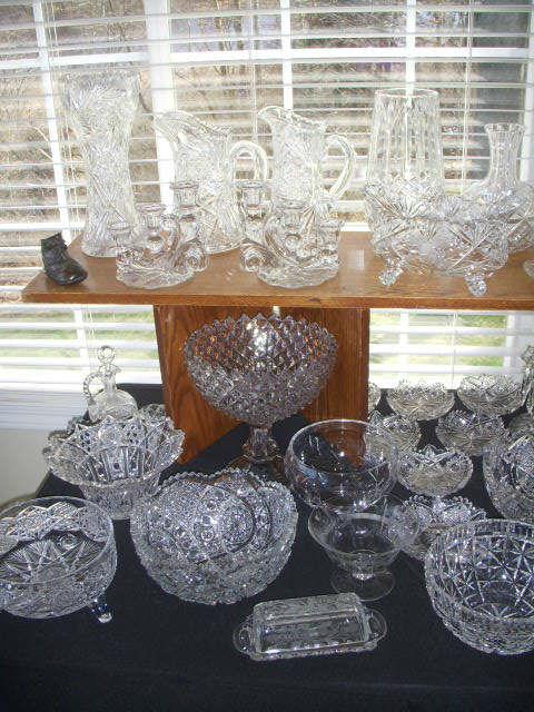 American Brilliant Period (1880 - 1915) cut glass, 1850's era Compote, Mid 20th Century glass ware. Lower right bowl is signed "Waterford"
